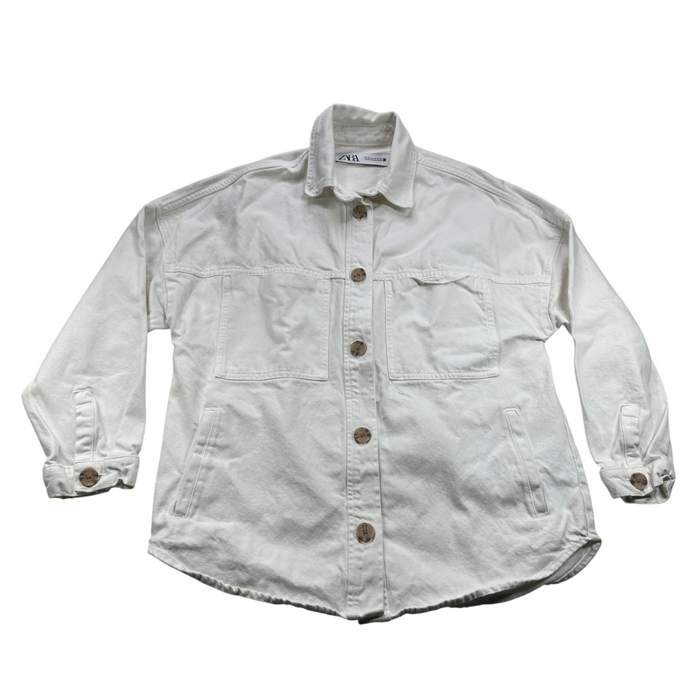 ZARA White Denim Oversized Shacket Y2K Trucker Jacket Women XS